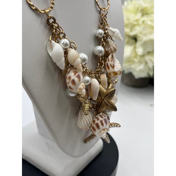 Betsey Johnson Pearls Sea Starfish Seashell Two Strand Statement NECKLACE New - Picture 9 of 11